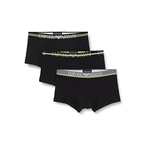 Emporio Armani underwear 3-pack trunk mixed waistband, boxer in confezione da 3, uomo, nero (black/black/black), s