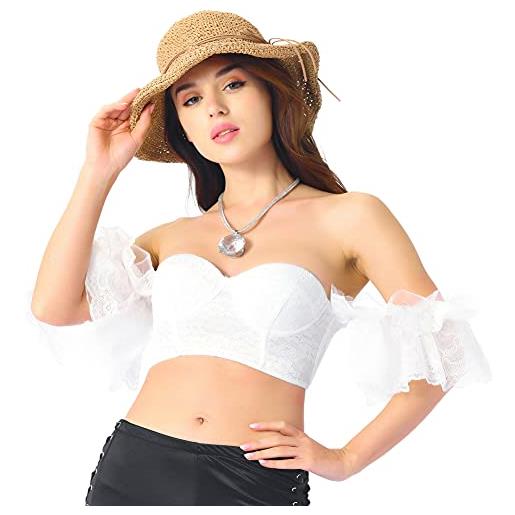titivate corsetto da donna steampunk con bustino in pizzo e maniche a spalla, bianco, m corto