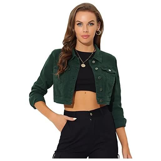 Allegra K giacca di jeans da donna casual con bottoni corti basic, dark green, 40