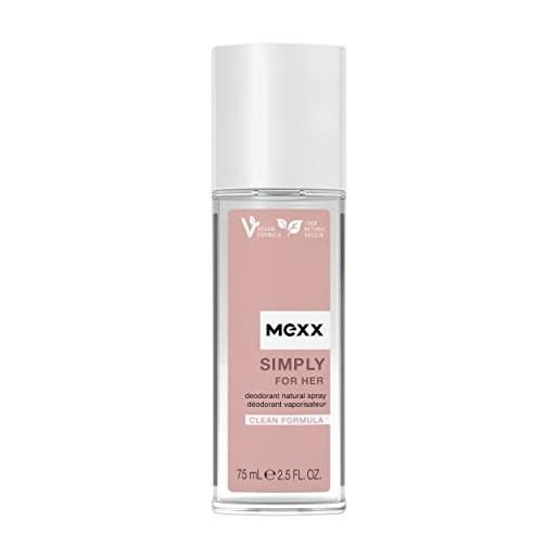 Mexx simply - deodorante spray vegano da donna, deodorante da donna, 75 ml