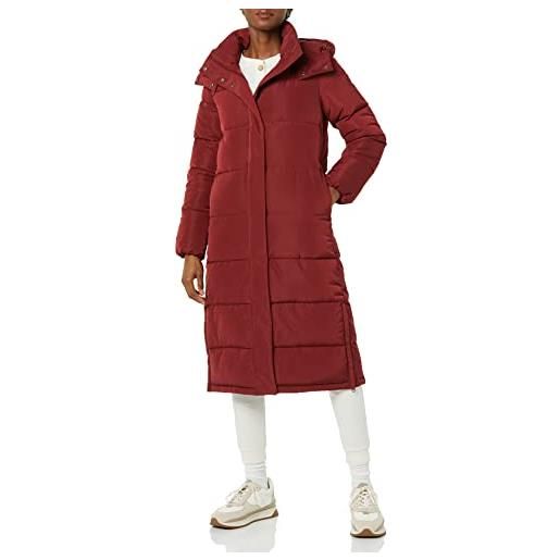 Amazon Essentials cappotto di piumino lungo con cappuccio idrorepellente in poliestere riciclato (taglie forti disponibili) (in precedenza amazon aware) donna, rosso scuro, xxl
