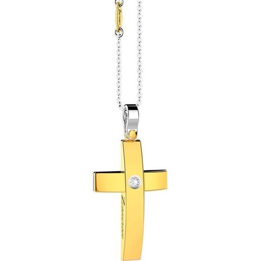 Zancan collana da uomo Zancan in oro bianco con croce in oro giallo con diamante