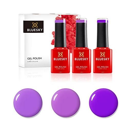 Bluesky smalto semipermente per unghie kit in gel, purple pleasure. Purple ahoy a100, lilac shrub a076, lilac dust a058.3 x 5ml (soak off uv/led gel) viola - 15 ml