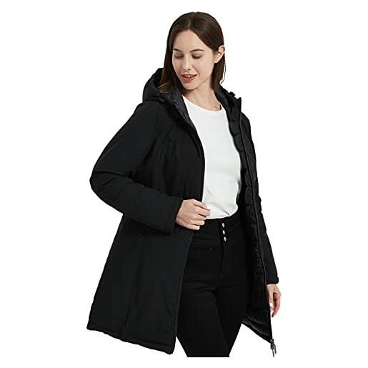 Giolshon donna giacca parka lunga pelliccia faux foderata sherpa cappotto con cappuccio 7614 nero xl