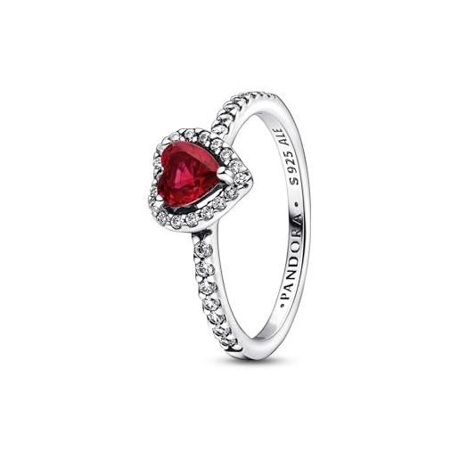 Pandora timeless anello con cuore in argento sterling con cristallo rosso ciliegia jubilee e zirconi cubici trasparenti, 60