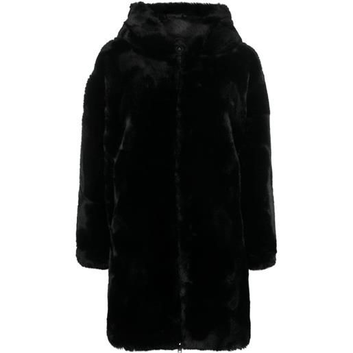 Moose Knuckles cappotto con cappuccio in finta pelliccia - nero