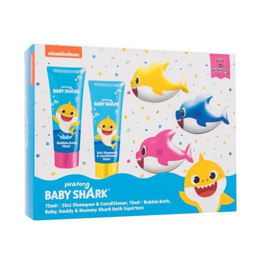 Pinkfong baby shark gift set cofanetti schiuma da bagno baby shark 75 ml + 2in1 šampon a kondicionér baby shark 75 ml + hračka do koupele 3 ks per bambini
