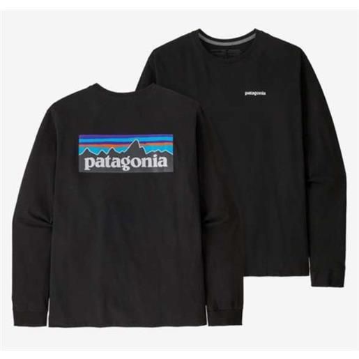 Patagonia m's l/s p-6 logo t-shirt m/l nera logo schiena uomo