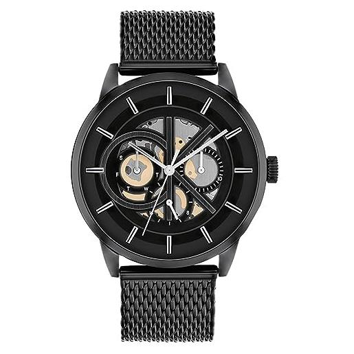 Calvin Klein orologio analogico multifunzione al quarzo da uomo con cinturino in maglia metallica in acciaio inossidabile nero - 25200214