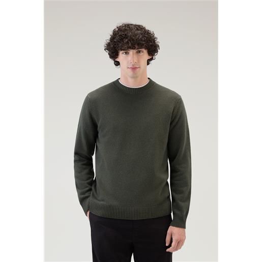 Woolrich uomo maglione girocollo tinto in capo in pura lana vergine verde taglia m