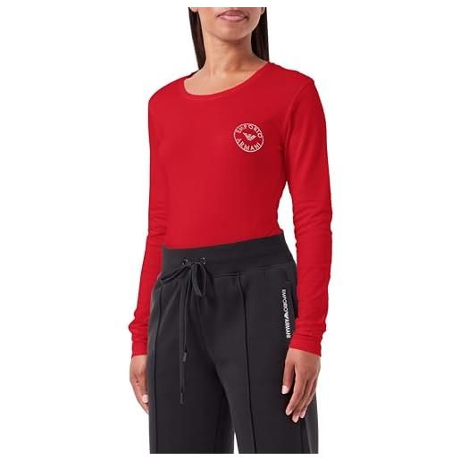 Emporio Armani maglietta da donna a maniche lunghe con logo essential studs t-shirt, rosso rubino, m