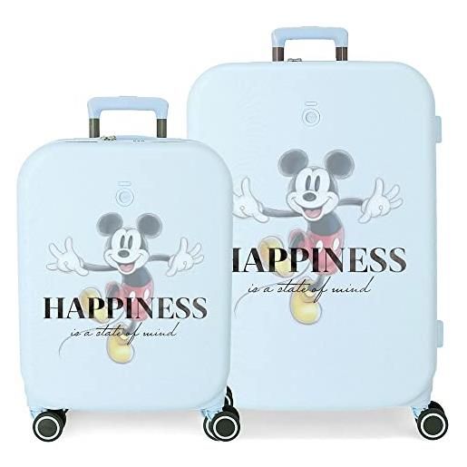 Disney set valigie Disney mickey happiness blu 55/70 cm abs rigido chiusura tsa integrata 116l 7,54 kg 4 doppie ruote bagaglio a mano