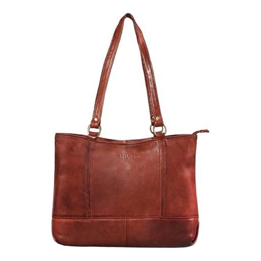 STILORD 'delilah' borsetta shopper pelle donna vintage borsa a spalla con manici lunghi borsa a mano tote bag vera pelle, colore: arrona - marrone