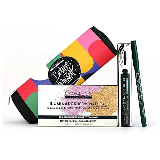 Camaleon cosmetics -pack make. Up lisbona - effetto luminoso - set occhi + palette illuminanti - beauty case in regalo - vegano. 
