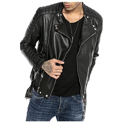 Redbridge giacca in finta pelle da uomo giubbotto manica lunga similpelle biker casual stile biker nero m