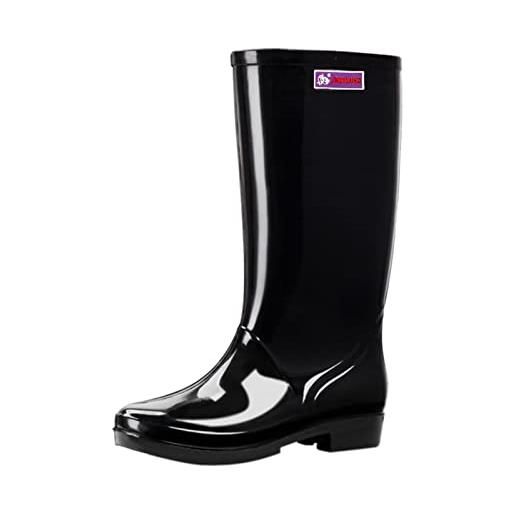 Generic stivali da donna da pioggia in gomma impermeabile scarpe da pioggia stivali alti antiscivolo da donna in tessuto scarpe da donna, nero , 37