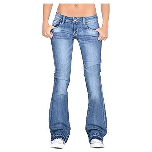 LAEMILIA jeans da donna a vita bassa bootcut premium elastico flare denim pantaloni pull on, nero , 46