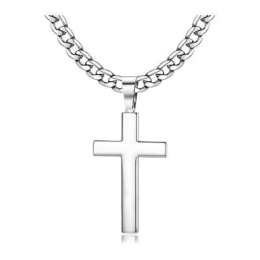 JeweBella collana croce uomo donna argento 925 ciondolo croce con 5mm larga acciaio inossidabile catena collana argento lunghezza 40/45/50/55/60 cm