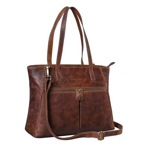 STILORD 'madeleine' borsa da donna grande in pelle vintage elegante borsa a tracolla business bag per pc da 13,3 pollici borsa a spalla per lavoro shopping, colore: bourbon - marrone