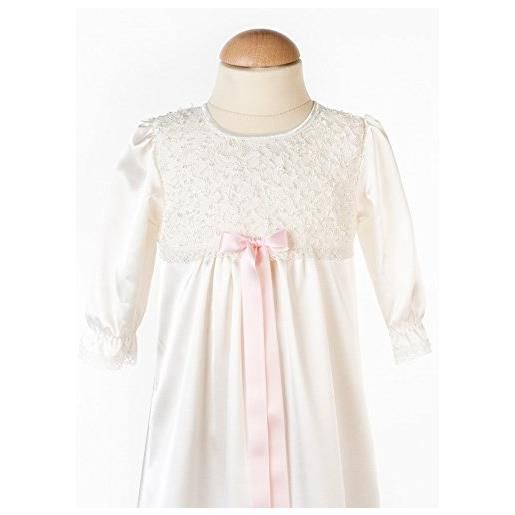 Grace of Sweden - abito per battesimo, in pizzo avorio e raso con maniche lunghe bianco pink bow ribbon 68/74, 6-11 months, chest 19,5 in. 