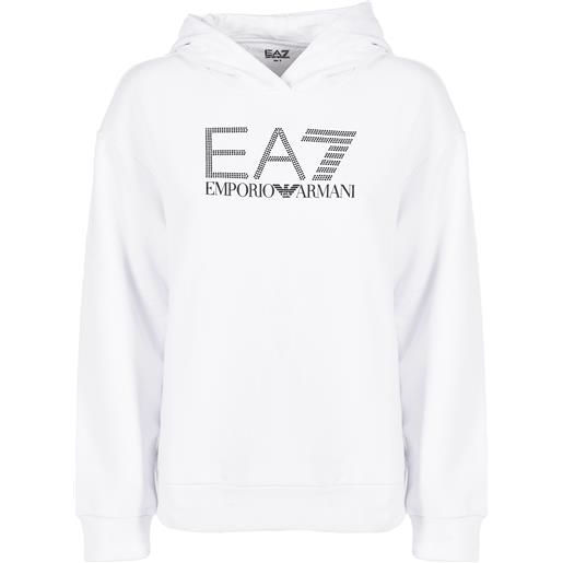 EA7 felpa con cappuccio logo series con logo strass in cotone organico