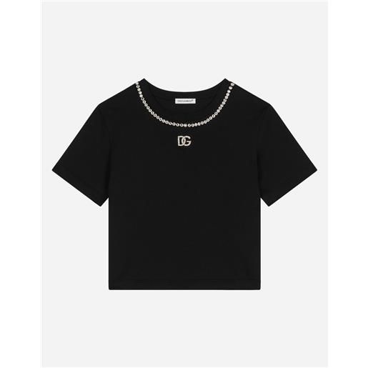 Dolce & Gabbana t-shirt manica corta in jersey con strass