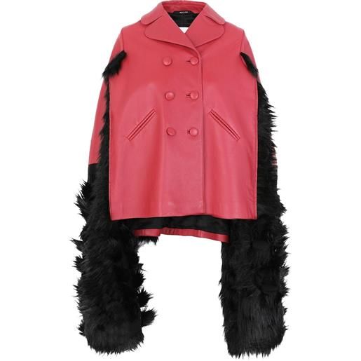 Maison margiela faux fur trimmed leather cape jacket