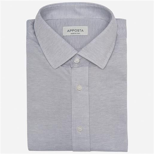 Apposta camicia tinta unita grigio 100% puro cotone jersey, collo stile collo italiano aggiornato a punte corte