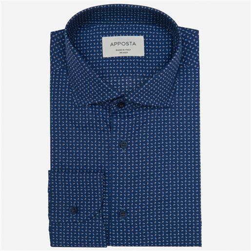 Apposta camicia disegni a fantasia blu 100% puro cotone tela, collo stile collo francese aggiornato a punte corte