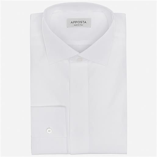 Apposta camicia tinta unita bianco 100% puro cotone twill doppio ritorto, collo stile collo da cerimonia con passante