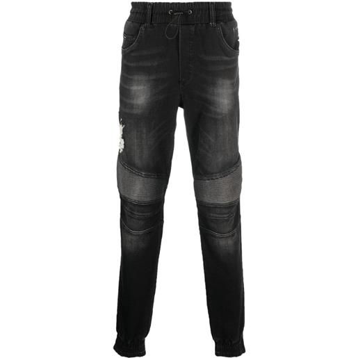 Philipp Plein jeans affusolati con coulisse - nero