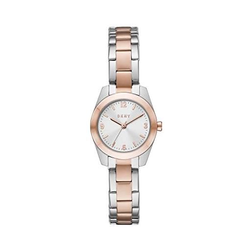 DKNY orologio nolita da donna, movimento a tre lancette, cassa in acciaio inossidabile 2t argento/rosa 26 mm con bracciale in acciaio inossidabile, ny2923