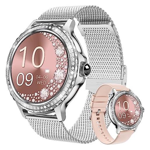 BOCLOUD smart watch per donne e uomini, orologio smartwatch con ossigeno nel sangue/frequenza cardiaca/monitoraggio del sonno/visualizzazione messaggio/effettuare chiamate, fitness tracker (argento)