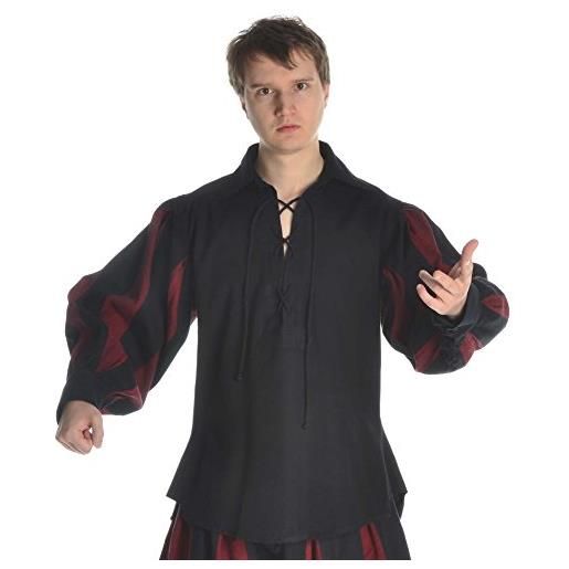 HEMAD/Billy Held hemad camicia landsknecht medievale uomo - parte anteriore del pizzo, maniche a sbuffo, cotton - l/xl nero & rosso