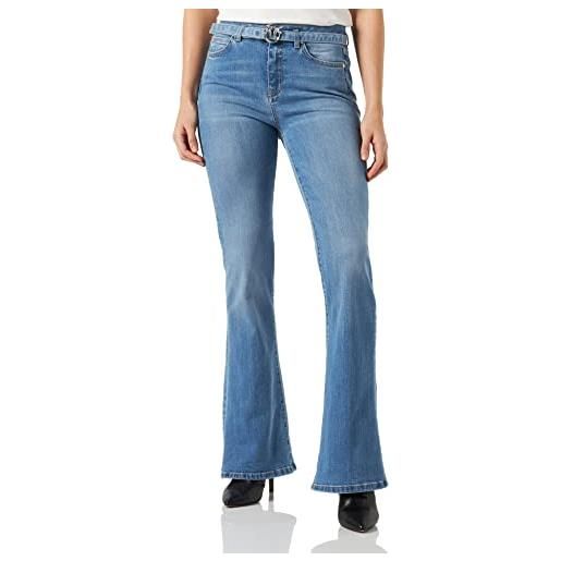 Pinko flora flare denim blue stretch jeans, pjo_lavaggio medio chiaro, 29 donna