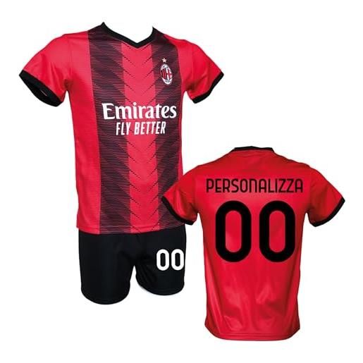 Generico completo calcio maglia rossonera personalizzabile + pantaloncino replica autorizzata 2023-2024 taglie da bambino e adulto (6 anni)