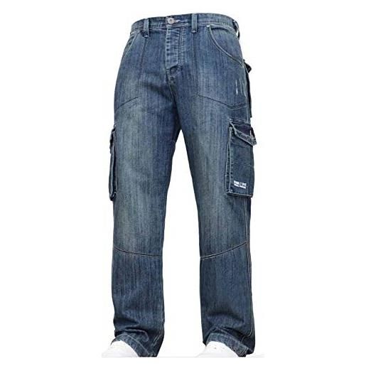 kewing uomo straight fit jeans - classica multi tasche jeans da cargo stile hip hop pantaloni di denim taglie forti