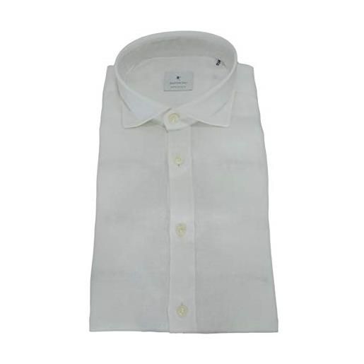BASTONCINO camicia uomo slim fit b1116 bianco lino e cotone washed taglia 43