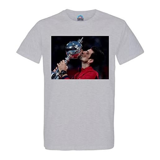 French Unicorn t-shirt uomo girocollo cotone biologico trofeo grande slam novak djokovic tennis superstar sport, grigio, xl