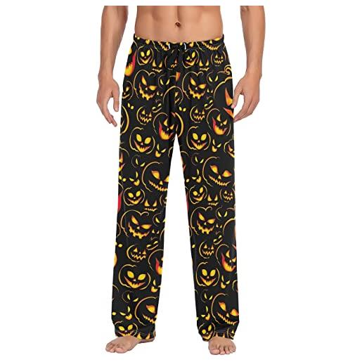 GAIREG pantaloni pigiama da uomo zucca di halloween con tasche, pantaloni da salotto di sonno, pantaloni con coulisse design pj, halloween che brucia la zucca malvagia, medium