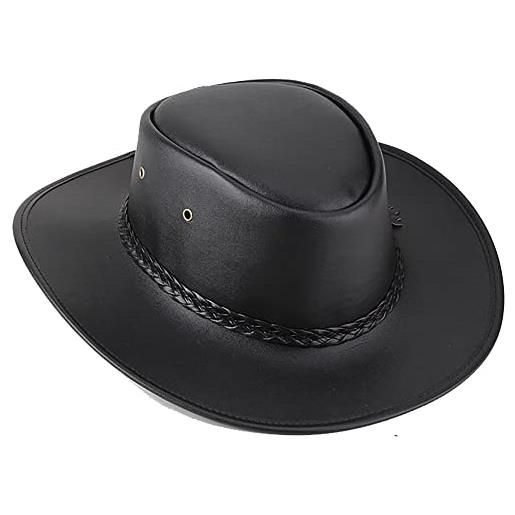 JowTreex cappello da cowboy in pelle per uomo donna, cappello da cowgirl outback a tesa larga, nero , etichettalia unica