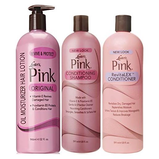 Générique luster's pink set - shampoo balsamo & revitalexconditioner 591 ml ciascuno + luster original oil moisturizer hair lozione per capelli medi e spessi, 946 ml