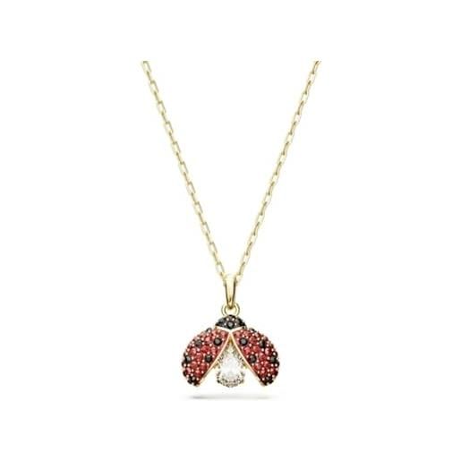 Swarovski idyllia collana pendente, motivo a coccinella con pavé di cristalli bicolore e zirconia Swarovski, placcatura in tonalità oro, rosso