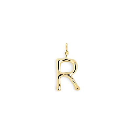 SINGULARU - charm letter xl oro - pendente iniziale in ottone con finitura placcata in oro 18kt - pendente lettere a - z - charm combinabile con collana - gioielli da donna - lettera r
