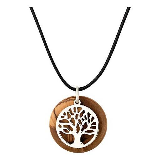 MaMeMi bellissima collana con albero della vita in argento sterling 925 su pendente in legno di olivo dal terra santa, 3cm