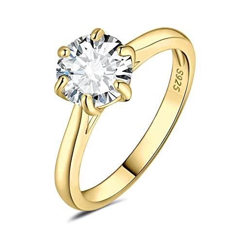 JewelryPalace 2ct classic anello solitario donna argento 925 con creato moissanite, diamante simulato anelli dorati con pietra rotonda, semplice fedine fidanzamento in oro set gioielli donna 19.5