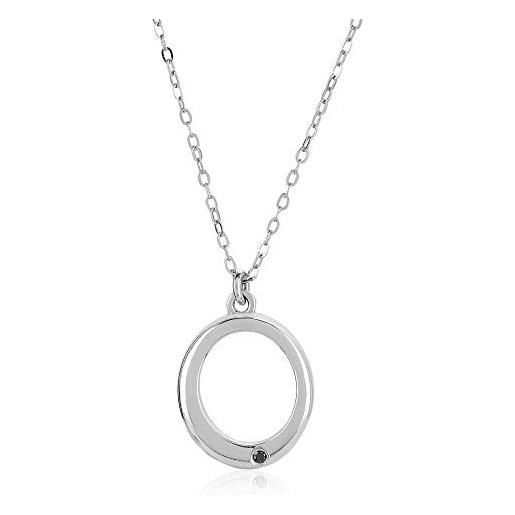 Vanbelle accent diamante rodio placcato argento 925 collana 0,010 carati tondeggiante (colore nero, i2-i3 chiarezza) collana ovale anello diamante naturale per le donne