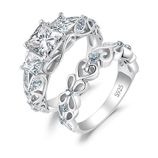 JewelryPalace 1ct vintage infinito anello a tre pietre donna argento con cubica zirconia azzurra, cuore fiocco anelli impilabili donna con farfalla, fede nuziale anello fidanzamento set gioielli donna