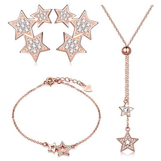 Yumilok - set di orecchini in argento sterling 925 con zirconi e ciondolo a forma di stella, per donne e ragazze