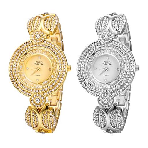 JewelryWe orologio da polso da donna orologio al quarzo cinturino in lega con strass bracciale donna regalo per mamma lei colore argento/oro